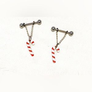 18g surgical steel candy cane dangler nipple barbell piercings